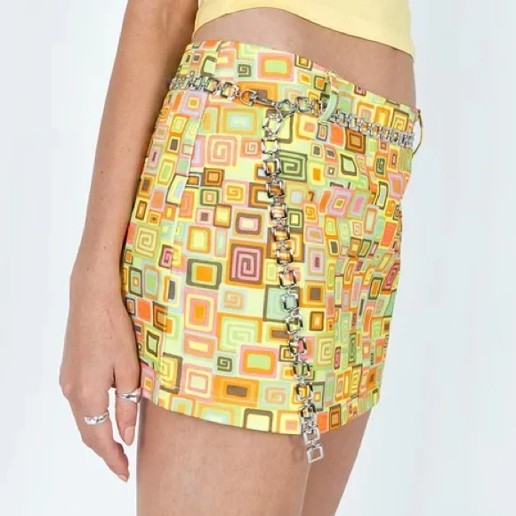 NWT The Ragged Priest Thinker Retro 60s Mod Geometric Mini Skirt With Chain Belt - Picture 7 of 12